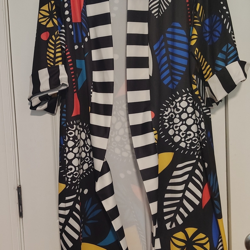 Bold Geometric Open Front Cardigan